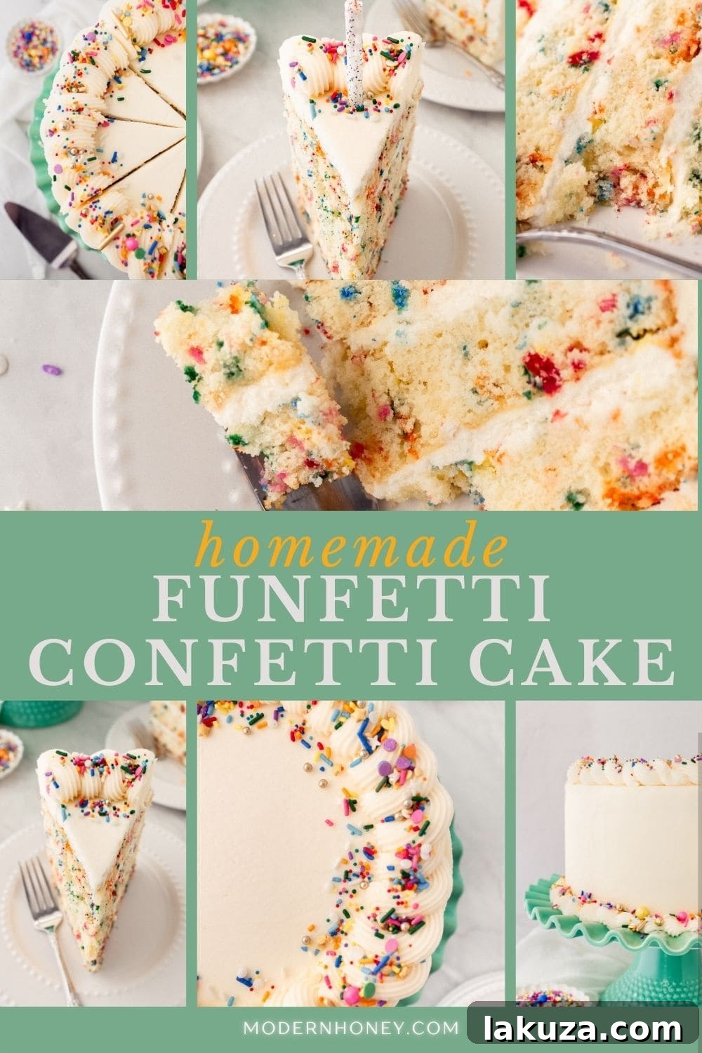 Joyful Sprinkle Celebration 16 A delightful homemade Funfetti Confetti Cake slice, topped with creamy frosting and colorful sprinkles, perfect for any festive occasion. Pin this recipe!