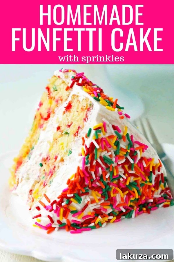 Joyful Sprinkle Celebration 18 A festive homemade funfetti birthday cake with colorful rainbow sprinkles, topped with creamy cream cheese buttercream, perfect for any celebration.