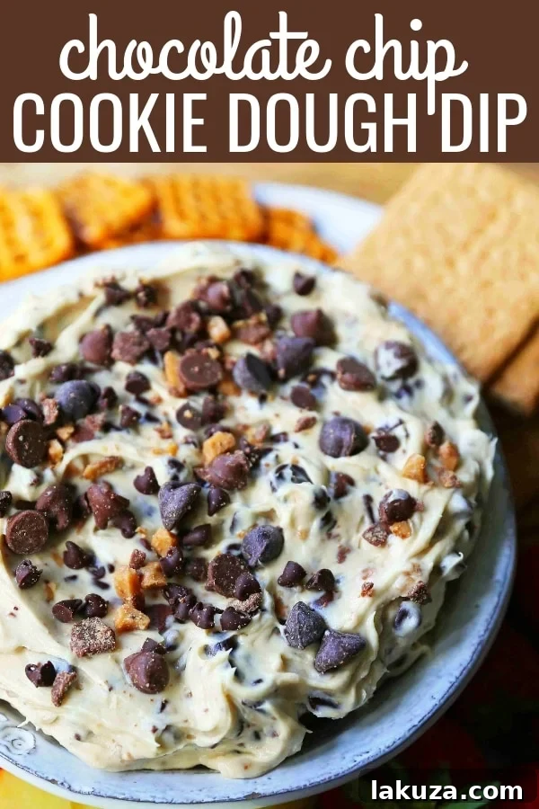 A small bowl of Chocolate Chip Cookie Dough Dip with a spoon, highlighting its creamy texture and rich mix of chocolate and toffee, ready for a taste.