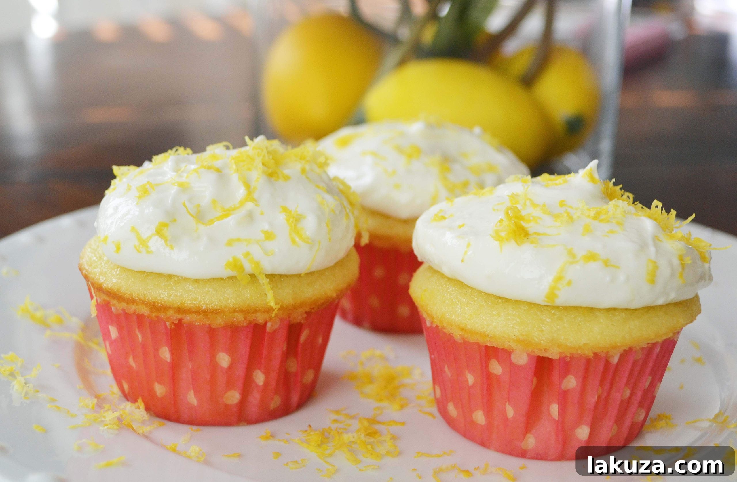 Close-up of Italian Lemon Cupcakes with Sweet Ricotta Cream Frosting