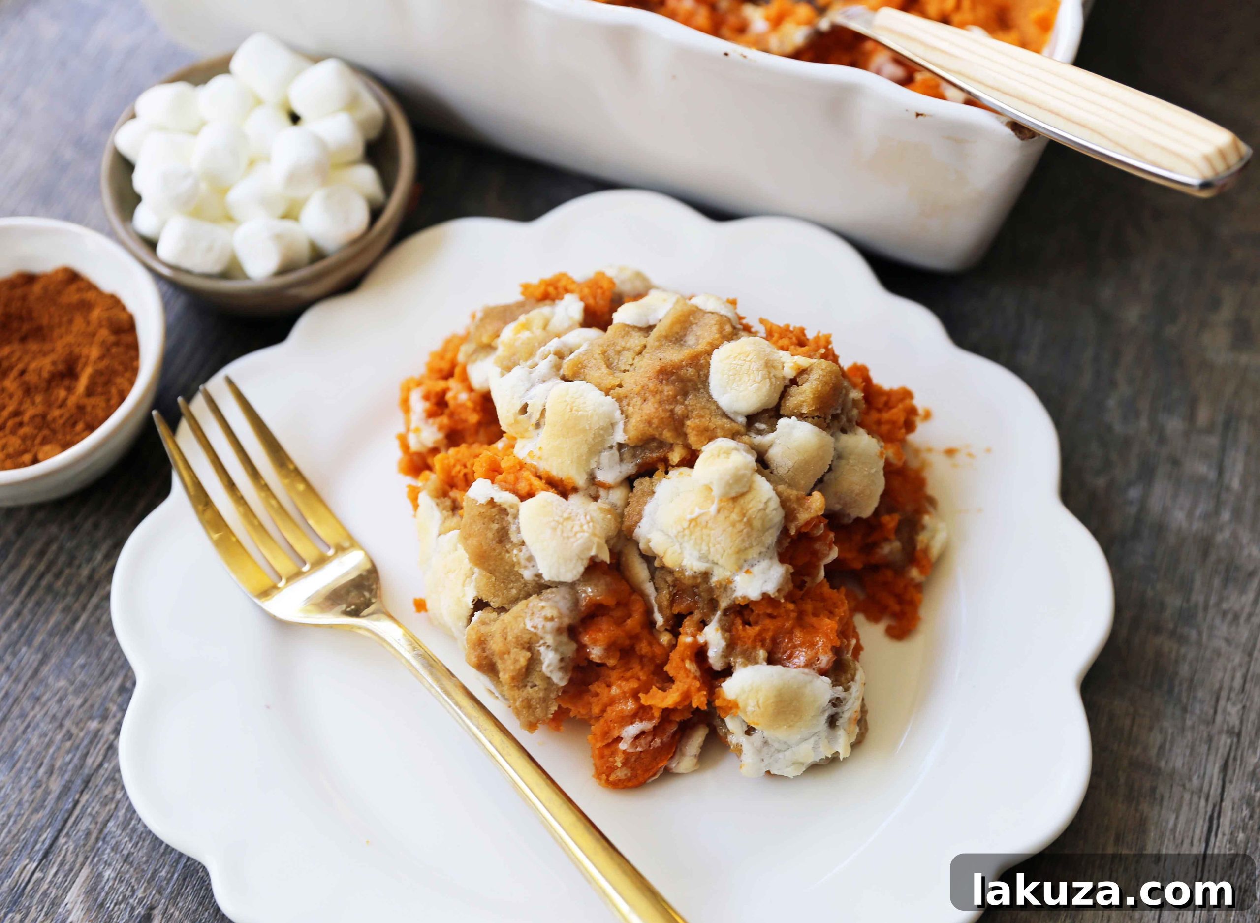 Sweet Potato Bliss with Marshmallow Streusel Topping 4 Sweet Potato Casserole Topped with Golden Marshmallows and Streusel