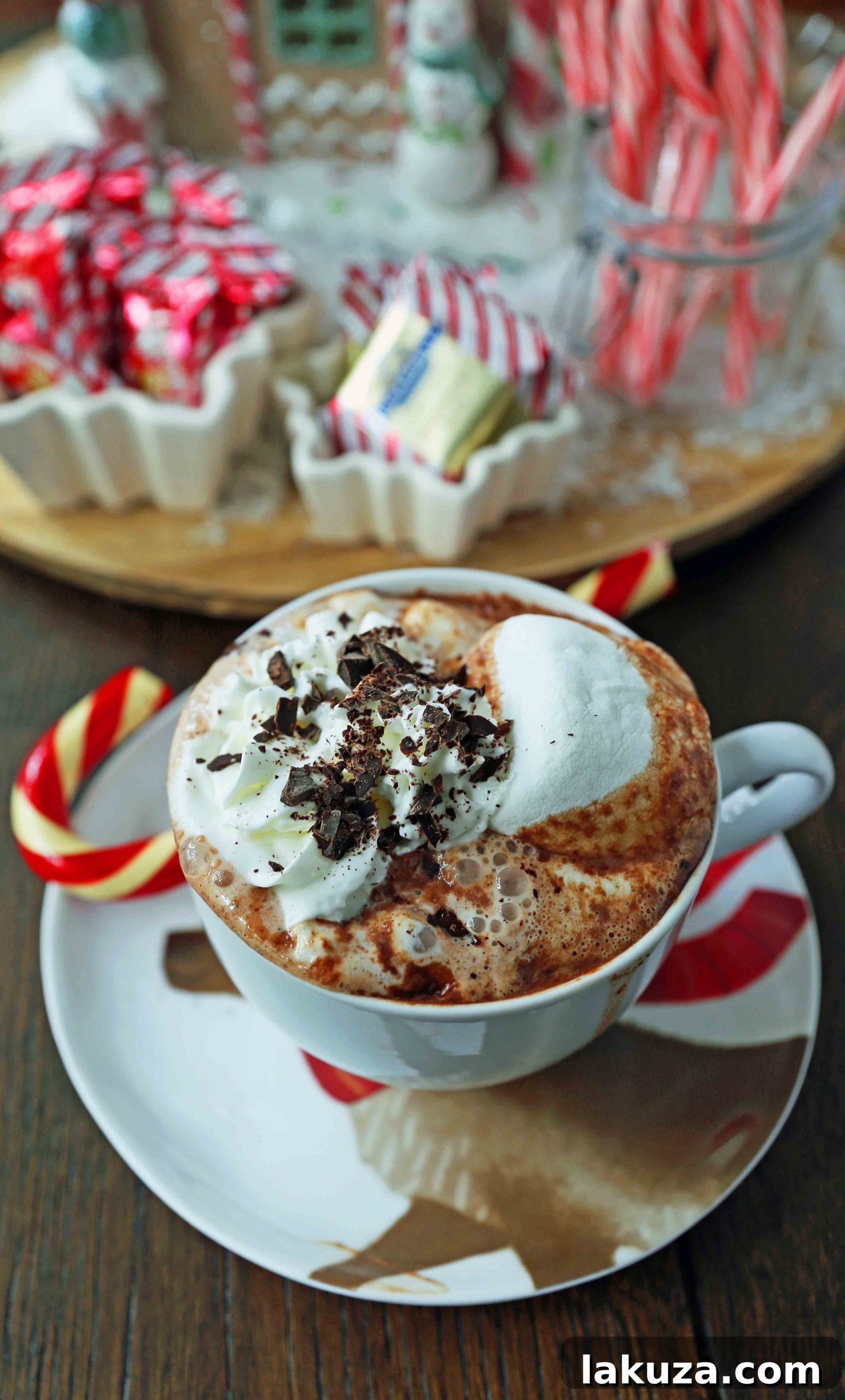 Homemade Hot Chocolate Recipe. How to make easy 5-ingredient gourmet hot chocolate. This Slow Cooker Hot Chocolate is perfect to serve at parties. A list of hot chocolate toppings ideas to make your very own Hot Chocolate Bar. www.modernhoney.com #hotchocolate #homemadehotchocolate #chocolate #hotchocolatebar #hotchocolatetoppings #christmas