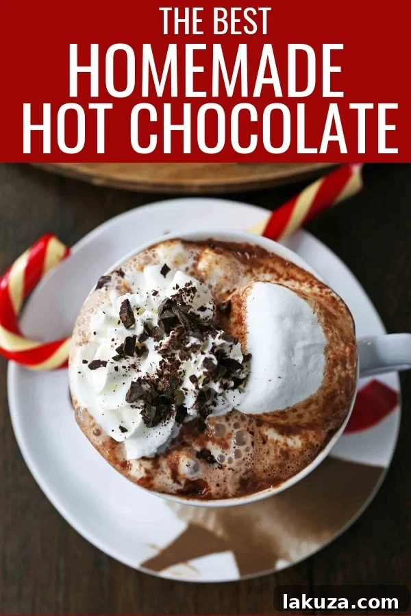Homemade Hot Chocolate Recipe. How to make easy 5-ingredient gourmet hot chocolate. This Slow Cooker Hot Chocolate is perfect to serve at parties. A list of hot chocolate toppings ideas to make your very own Hot Chocolate Bar. www.modernhoney.com #hotchocolate #homemadehotchocolate #chocolate #hotchocolatebar #hotchocolatetoppings #christmas
