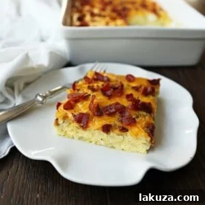 Savory Breakfast Bake 8 Bacon Egg and Cheese Casserole. An easy breakfast casserole recipe. Green Chili Bacon Cheese Egg Breakfast Souffle.