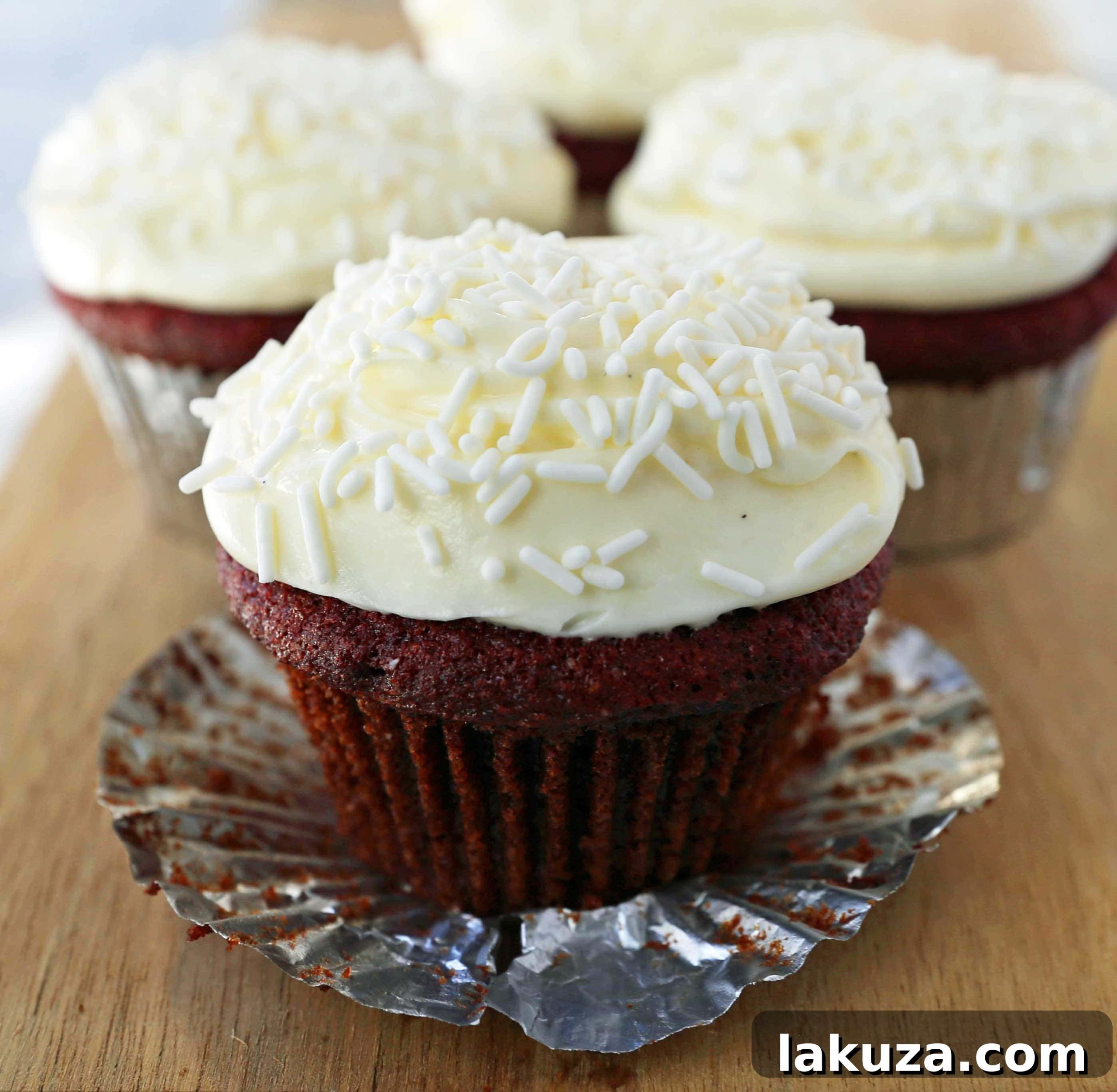 Velvety Red Indulgence 3 Moist Red Velvet Cupcakes with Cream Cheese Frosting
