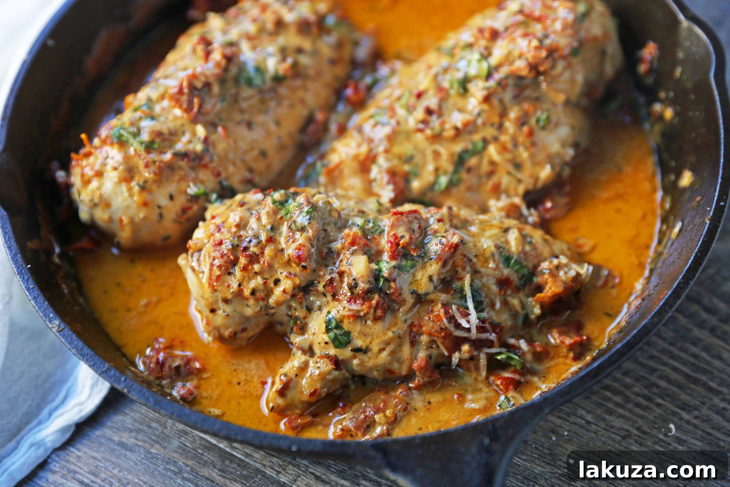 Preparing Marry Me Chicken. Pan-seared chicken with creamy sundried tomato and basil sauce. Quick and easy dinner idea.