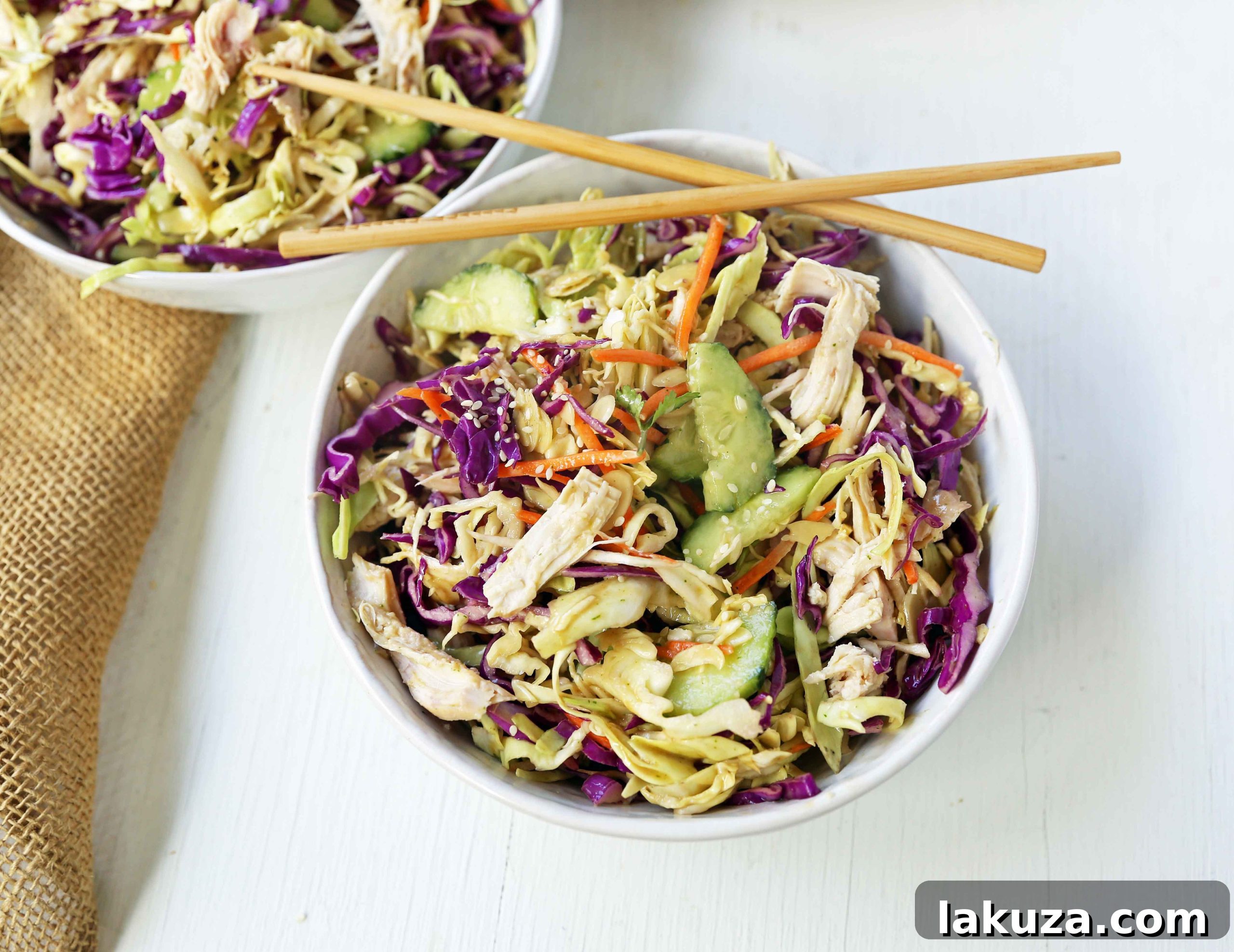 Individual serving of Thai Chicken Salad, ready to be enjoyed.
