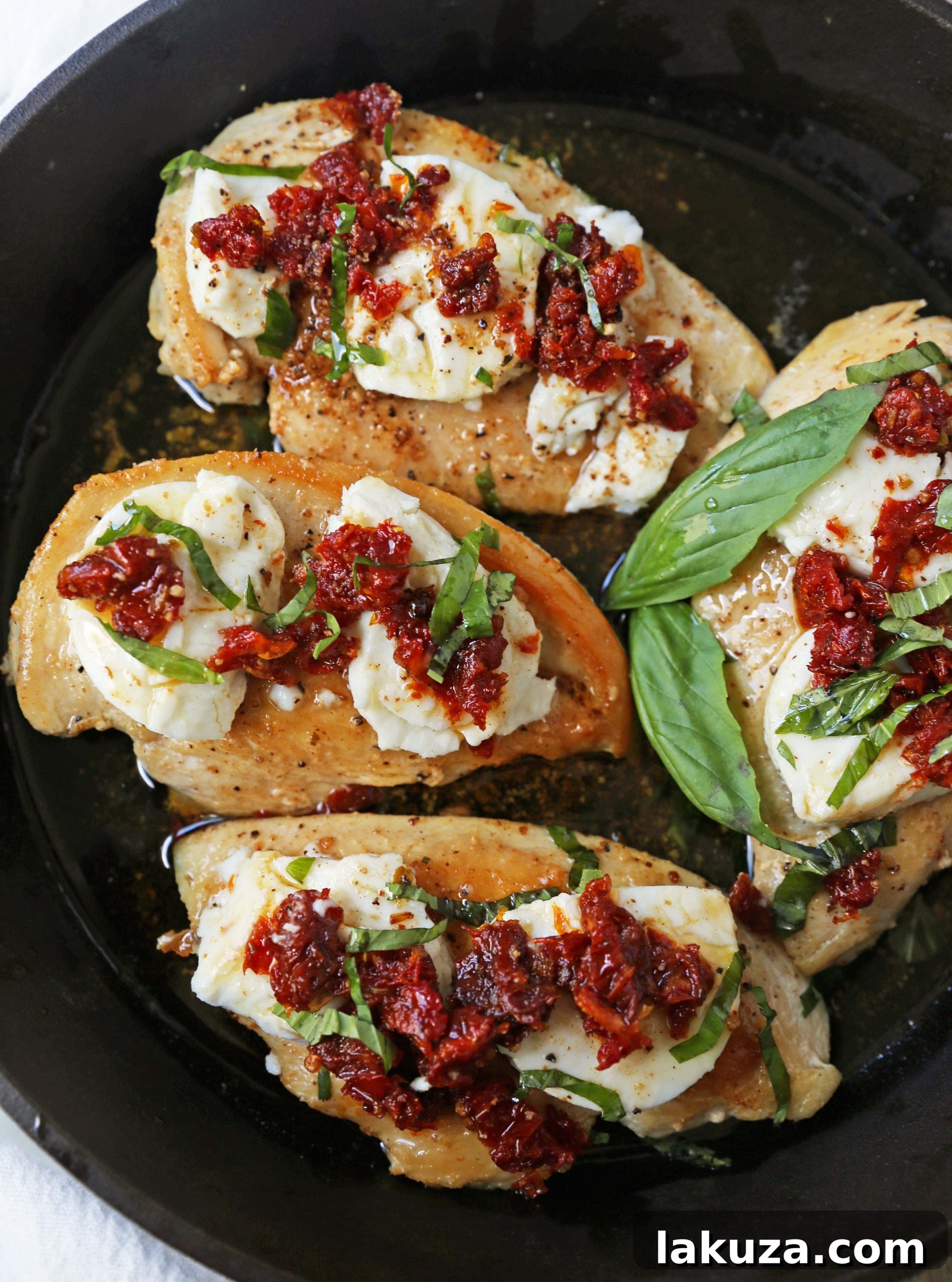 Signature Chicken Bryan 3 Close-up of Chicken Bryan with melting goat cheese and fresh basil