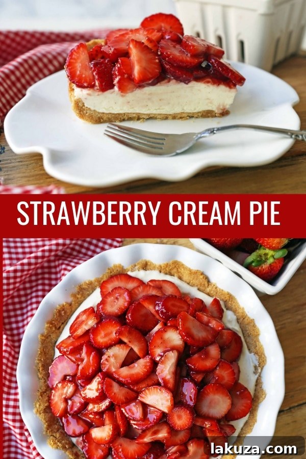 Another beautiful shot of Strawberry Cream Cheese Pie, showing a close-up of the fresh strawberries.