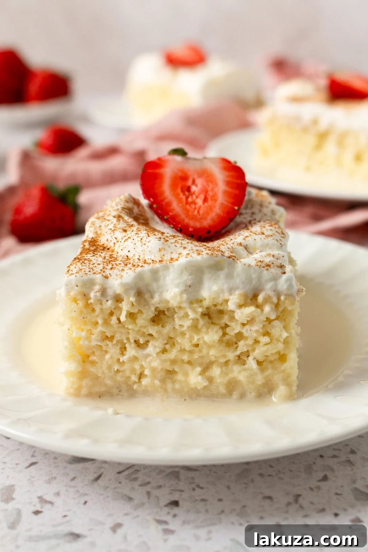 Tres Leches Cake. A classic Mexican dessert made with a vanilla sponge cake soaked with three kinds of milk -- heavy cream, evaporated milk and sweetened condensed milk and topped with fresh sweetened whipped cream. An authentic Mexican dessert recipe!