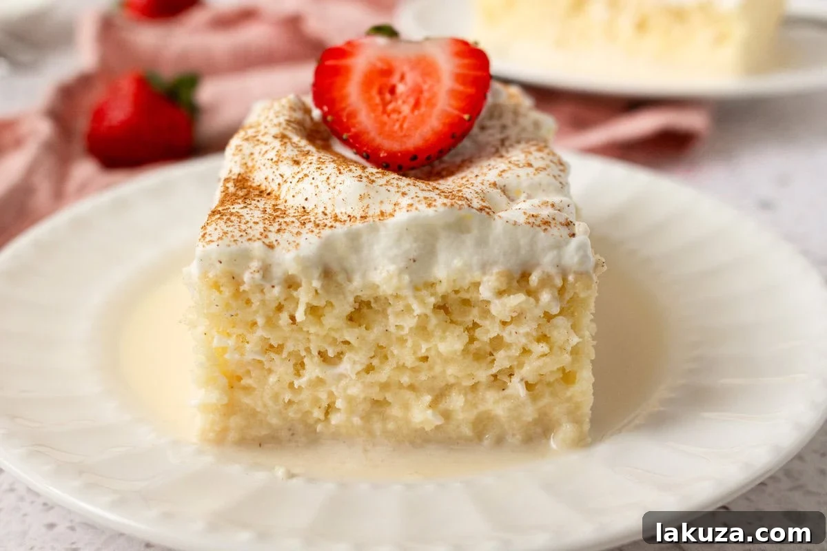 Tres Leches Cake. A classic Mexican dessert made with a vanilla sponge cake soaked with three kinds of milk -- heavy cream, evaporated milk and sweetened condensed milk and topped with fresh sweetened whipped cream. An authentic Mexican dessert recipe!