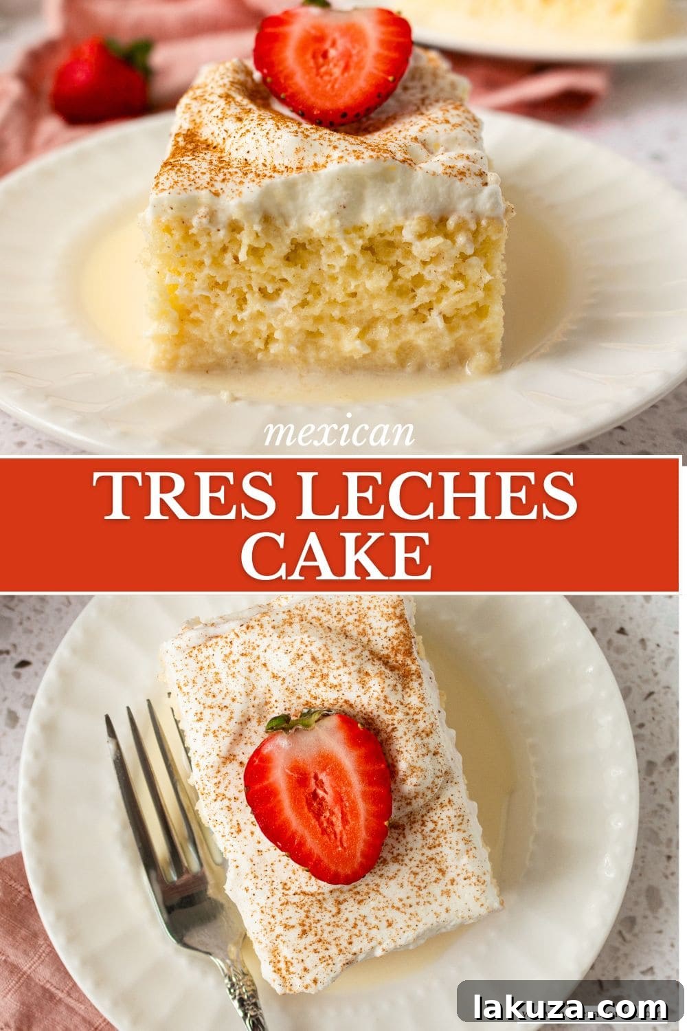 Tres Leches Cake. A classic Mexican dessert made with a vanilla sponge cake soaked with three kinds of milk -- heavy cream, evaporated milk and sweetened condensed milk and topped with fresh sweetened whipped cream. An authentic Mexican dessert recipe!