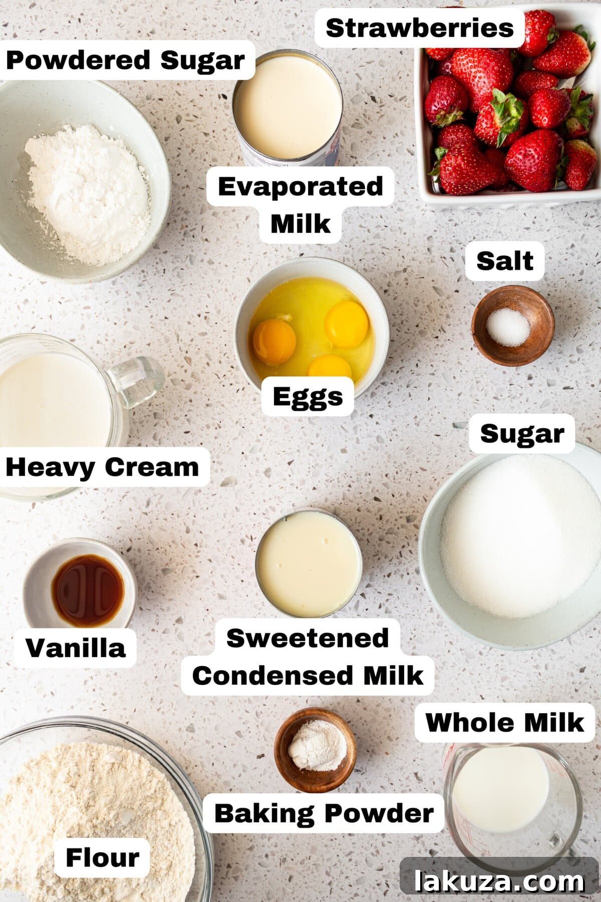Tres Leches Cake Ingredients. What ingredients to you need to make homemade tres leches cake.