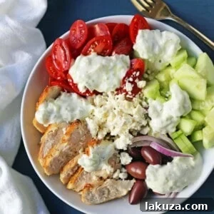 Grecian Harvest Bowls 6 Greek Chicken Bowls. Grilled Greek Lemon Chicken, cucumber, tomatoes, red onion, kalamata olives, feta cheese, and homemade tzatziki sauce all in one bowl. A high-protein and low carb meal!