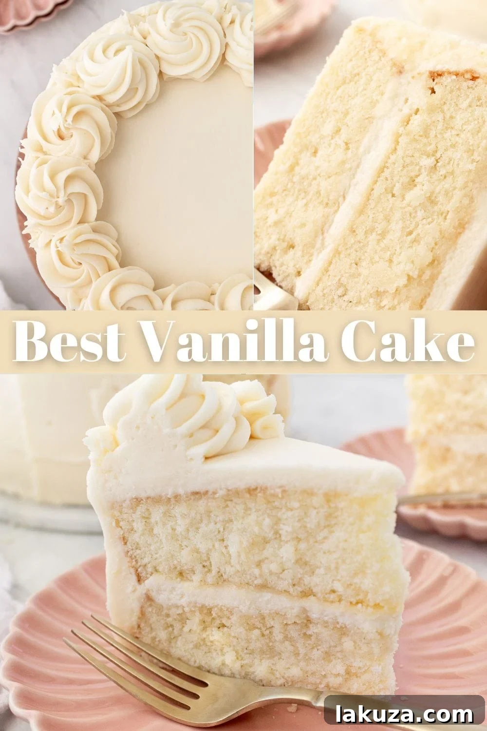 Pinterest graphic: The best homemade vanilla cake recipe with vanilla bean buttercream frosting.