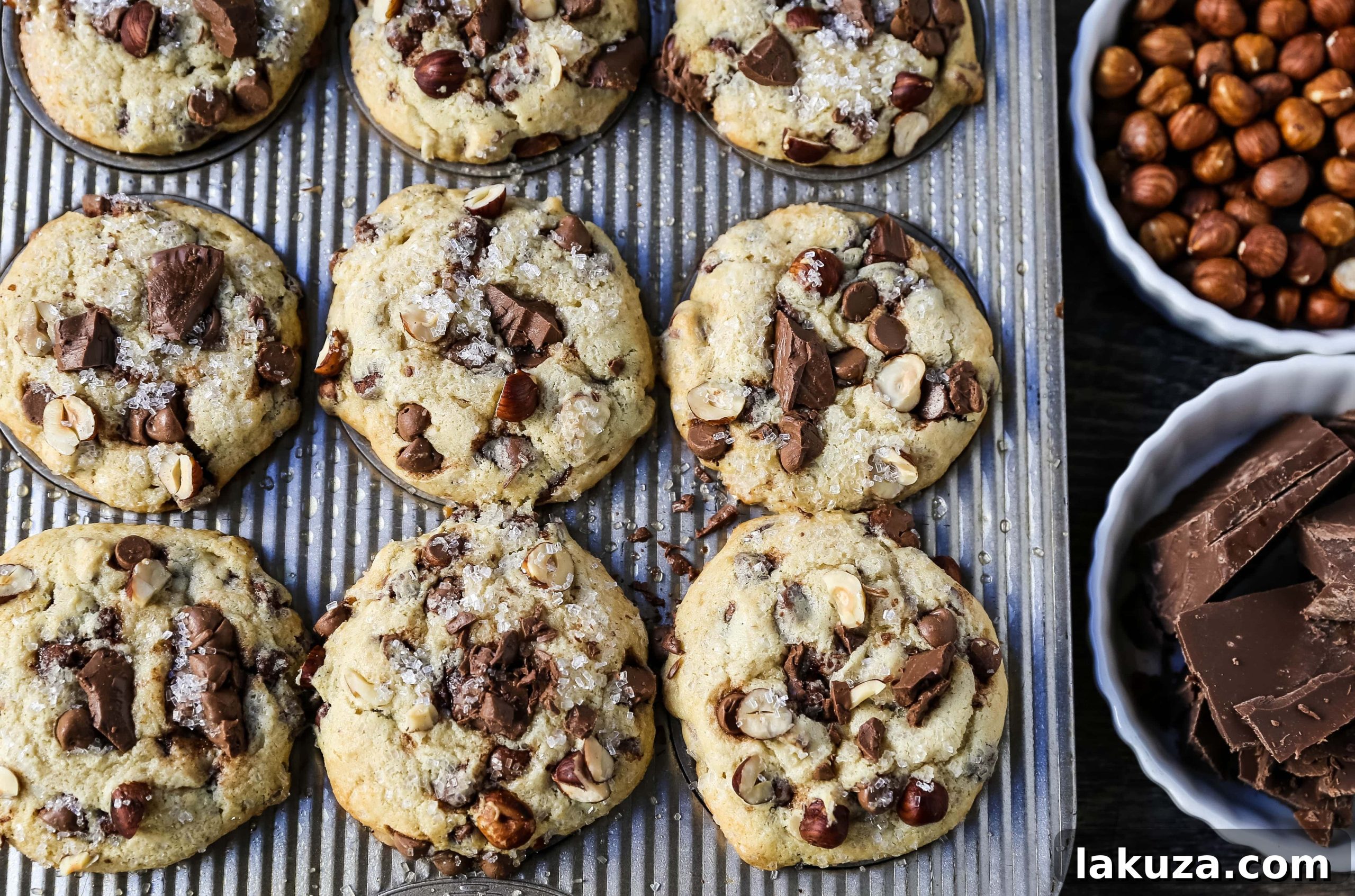 Decadent Hazelnut Chocolate Muffins 4 A plate of freshly baked Chocolate Chip Hazelnut Muffins