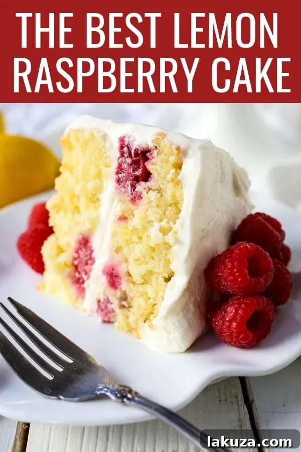 The Best Lemon Raspberry Cake. A light and fluffy lemon cake with fresh raspberries and a fresh lemon cream cheese frosting. A sweet and tangy lemon berry cake! #lemoncake #cake #lemonraspberrycake