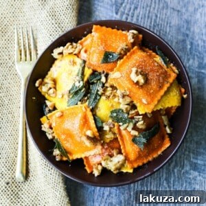 Nutty Brown Butter Sage Ravioli 7 Ravioli with Browned Butter and Sage - a comforting pasta dish.