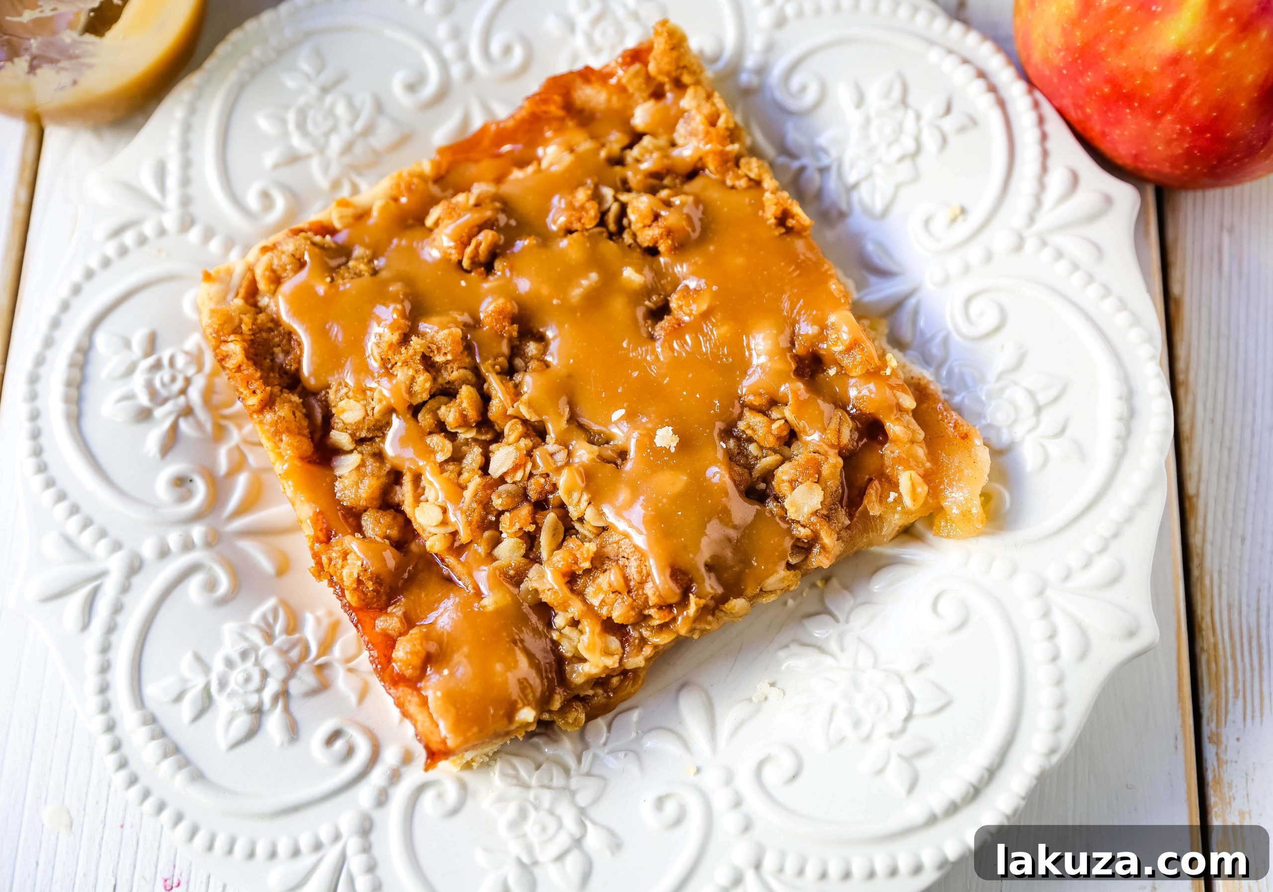 Caramel Apple Slab Pie with a generous caramel drizzle