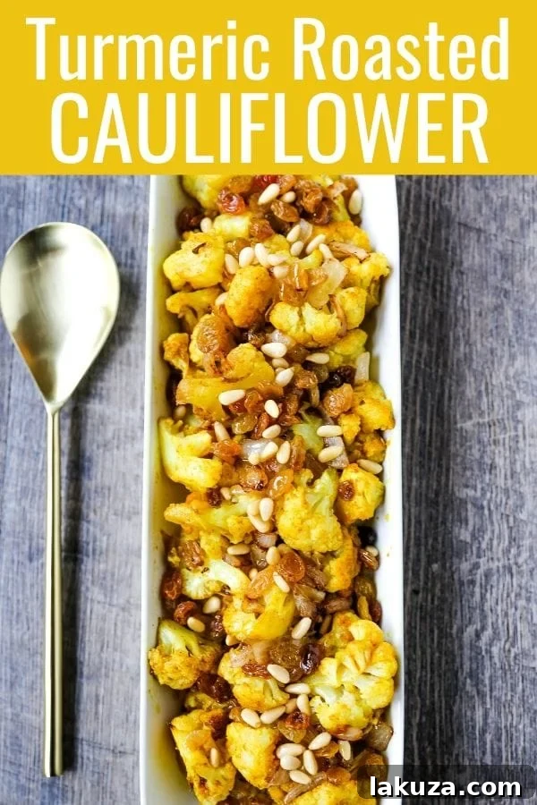 A bowl of delicious Turmeric Roasted Cauliflower, a healthy Indian-inspired side dish.