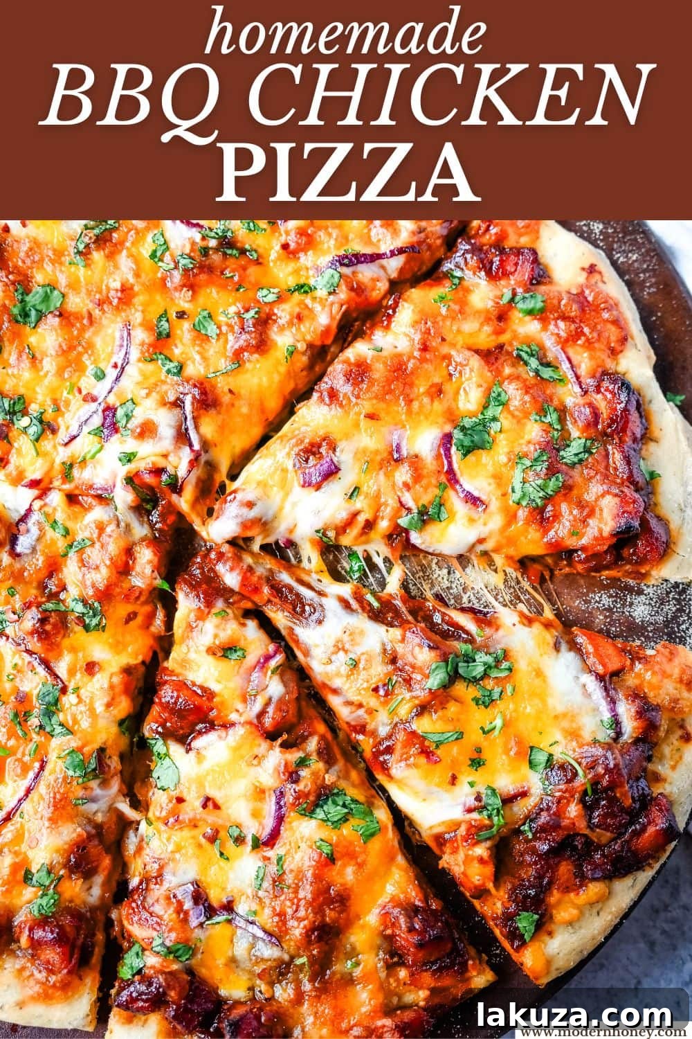 Gourmet BBQ Chicken Pizza at Home 10 A stunning shot of a finished Homemade BBQ Chicken Pizza, adorned with fresh cilantro.