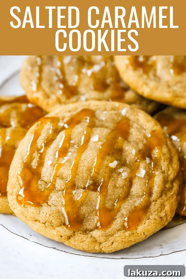 Salted Caramel Cookie Delights 5 A close-up of a single salted caramel cookie, showing its soft interior, crispy edges, and gooey caramel topping.