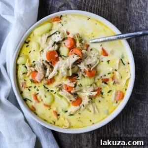 Creamy Gnocchi Chicken Soup - A warm, comforting bowl of creamy chicken and vegetable soup featuring soft gnocchi pasta in a rich parmesan broth.