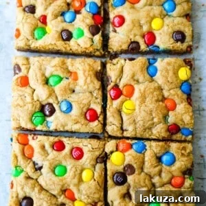 Vibrant M&M Cookie Bars, a soft and chewy blondie recipe