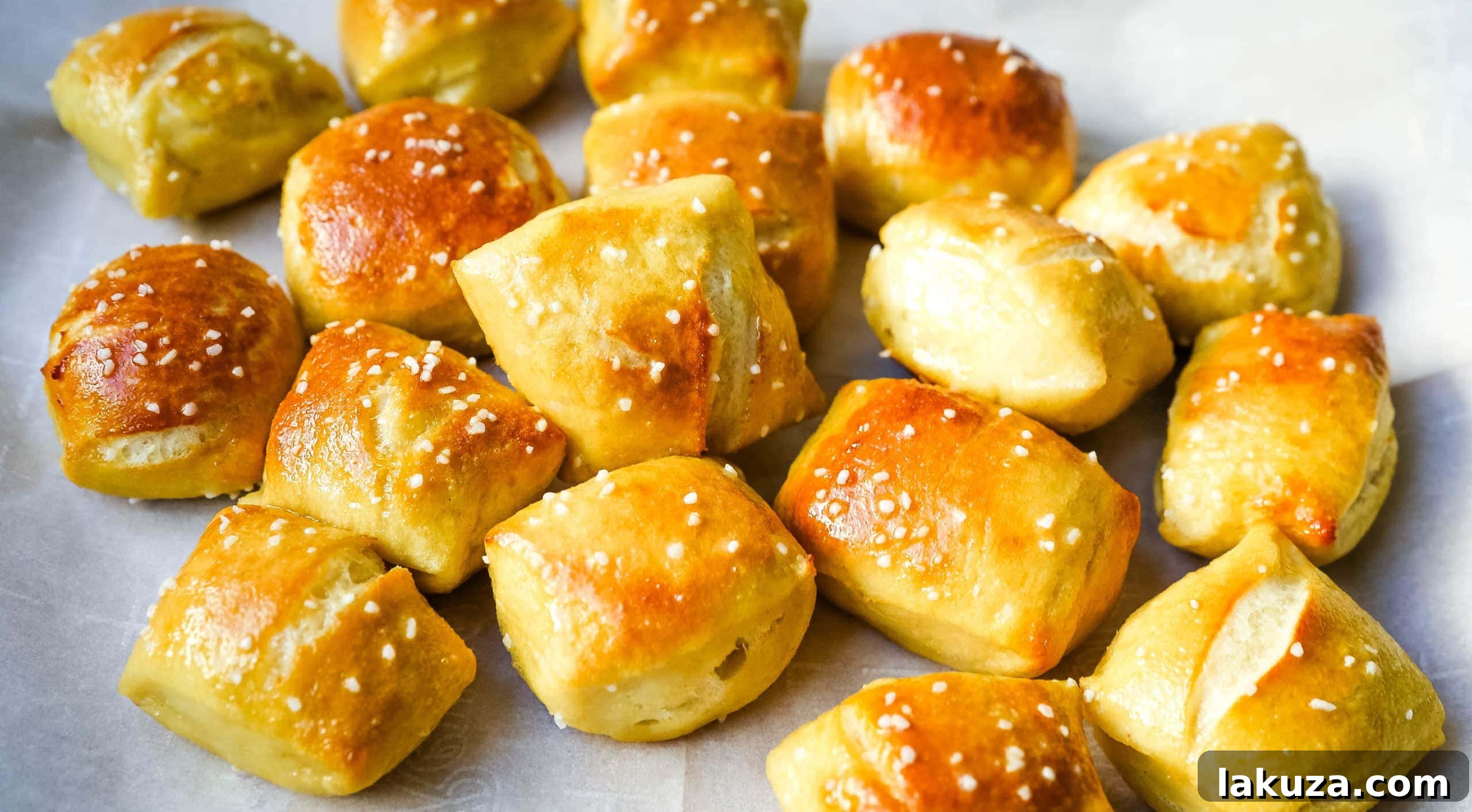 Delicious homemade soft pretzel bites, golden brown and perfectly seasoned, served fresh.