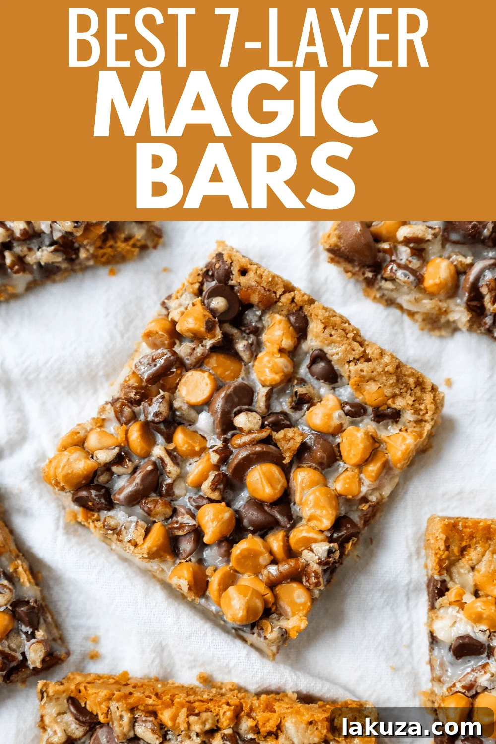 Decadent Seven-Layer Dream Bars 7 A stack of perfectly cut 7-Layer Magic Bars, ready to be enjoyed, showing their rich layers.