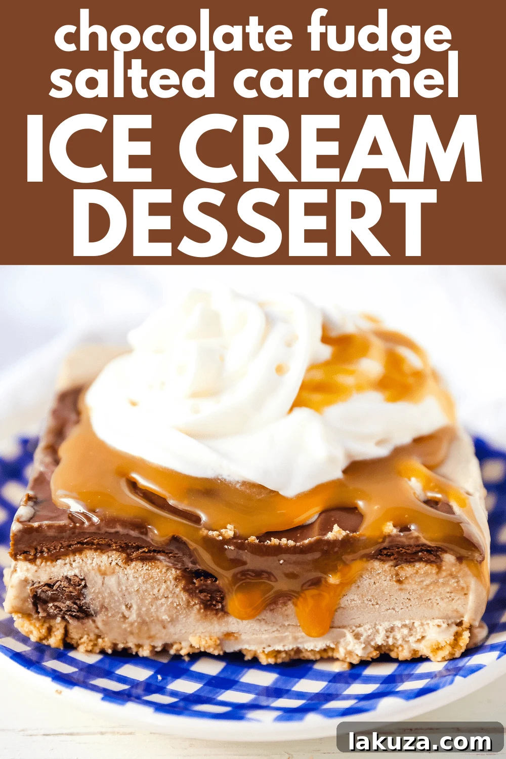 Chocolate Fudge Caramel Ice Cream Indulgence 5 Chocolate Fudge Caramel Ice Cream Dessert: A perfectly plated slice of ice cream dessert, adorned with whipped cream and a luscious caramel drizzle. The distinct layers of crust, ice cream, and fudge are visible, promising a delightful texture and flavor. #icecreamlover #summerdessert