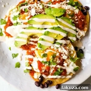 Mexican Ranch Eggs 6 Huevos Rancheros. A traditional Mexican breakfast dish made with fried corn tortillas, fried egg, ranchera salsa, beans, avocado, cheese, and salsa. #huevosrancheros #mexican #mexicanfood #breakfast