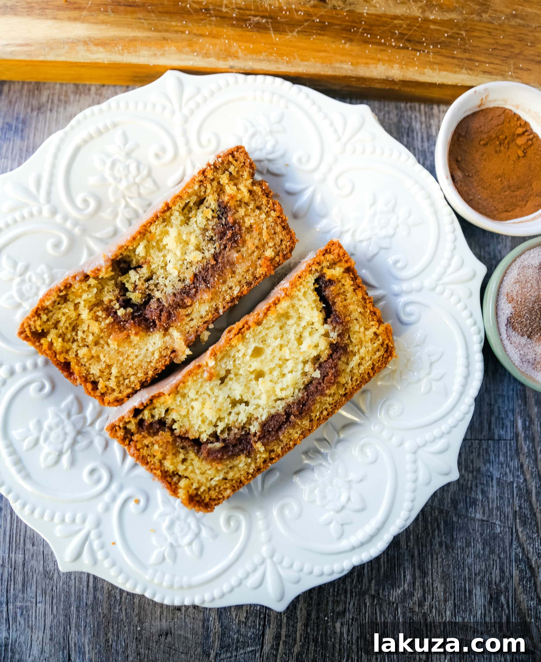Freshly baked Cinnamon Swirl Quick Bread, golden brown and ready to slice