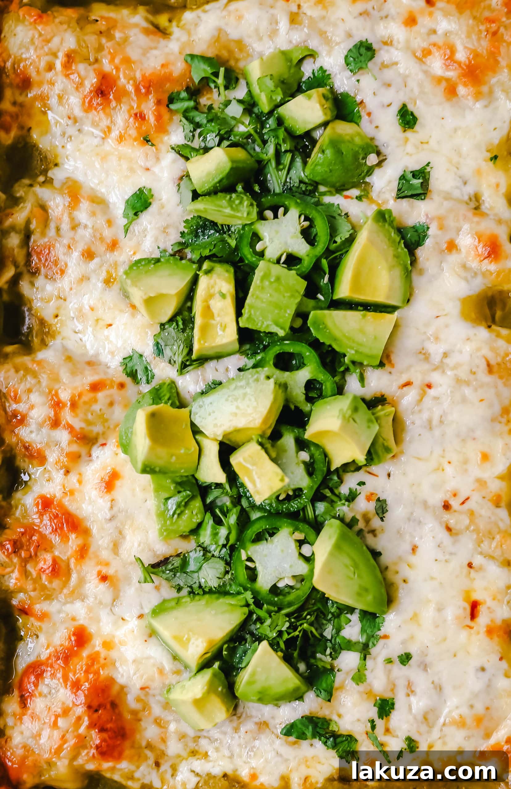 Velvety Green Chile Chicken Enchiladas 4 Raw ingredients laid out for making creamy green chile chicken enchiladas, including shredded chicken, cream cheese, sour cream, green chilies, and pepper jack cheese.