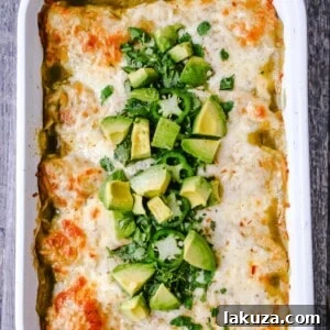 Velvety Green Chile Chicken Enchiladas 7 Creamy Green Chile Chicken Enchiladas: A delicious recipe featuring tender chicken, a rich cream cheese and sour cream filling, green chile sauce, and melted pepper jack cheese.
