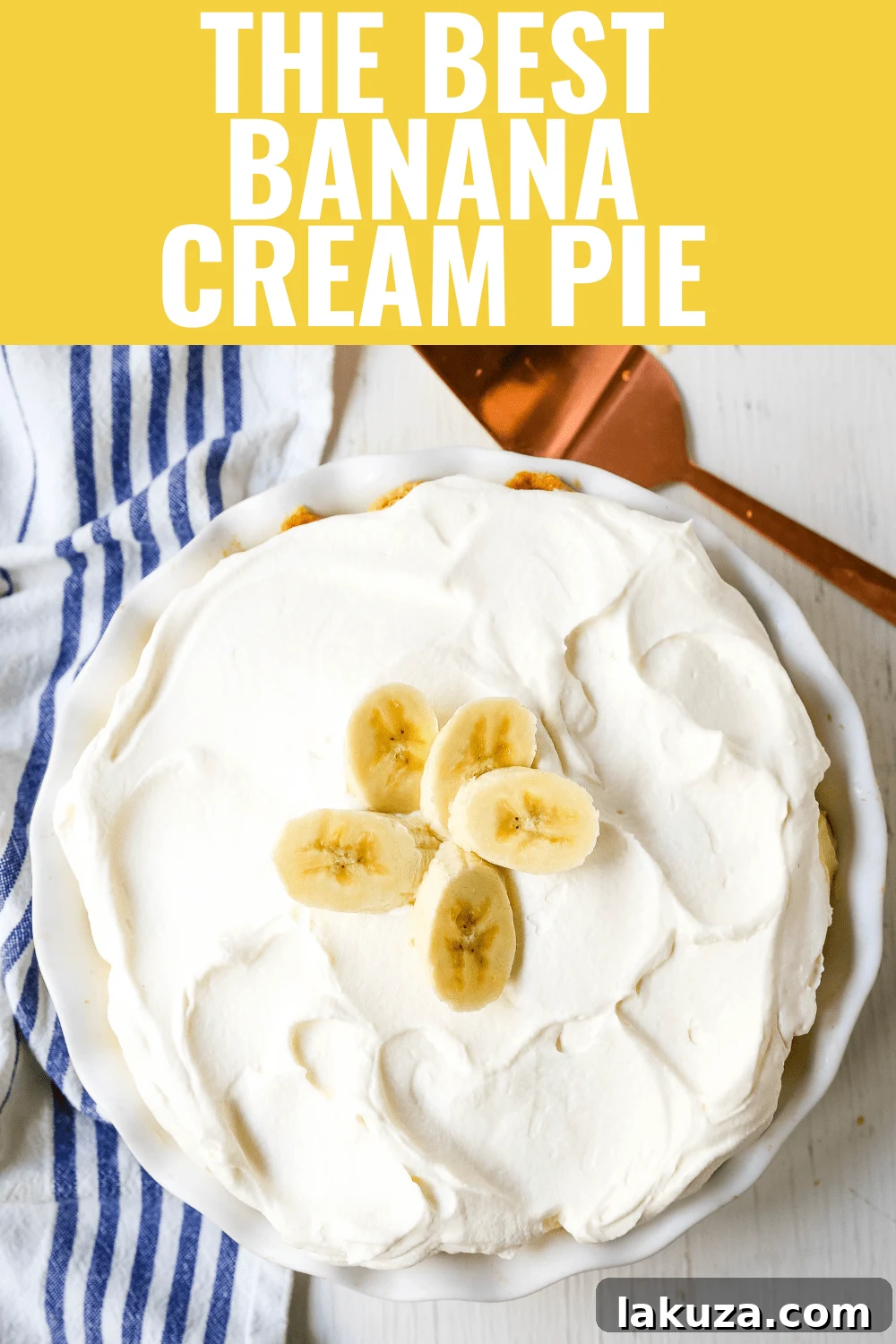 A beautifully composed homemade banana cream pie, featuring rich layers of creamy filling, fresh bananas, and fluffy whipped cream, set on a dark background.