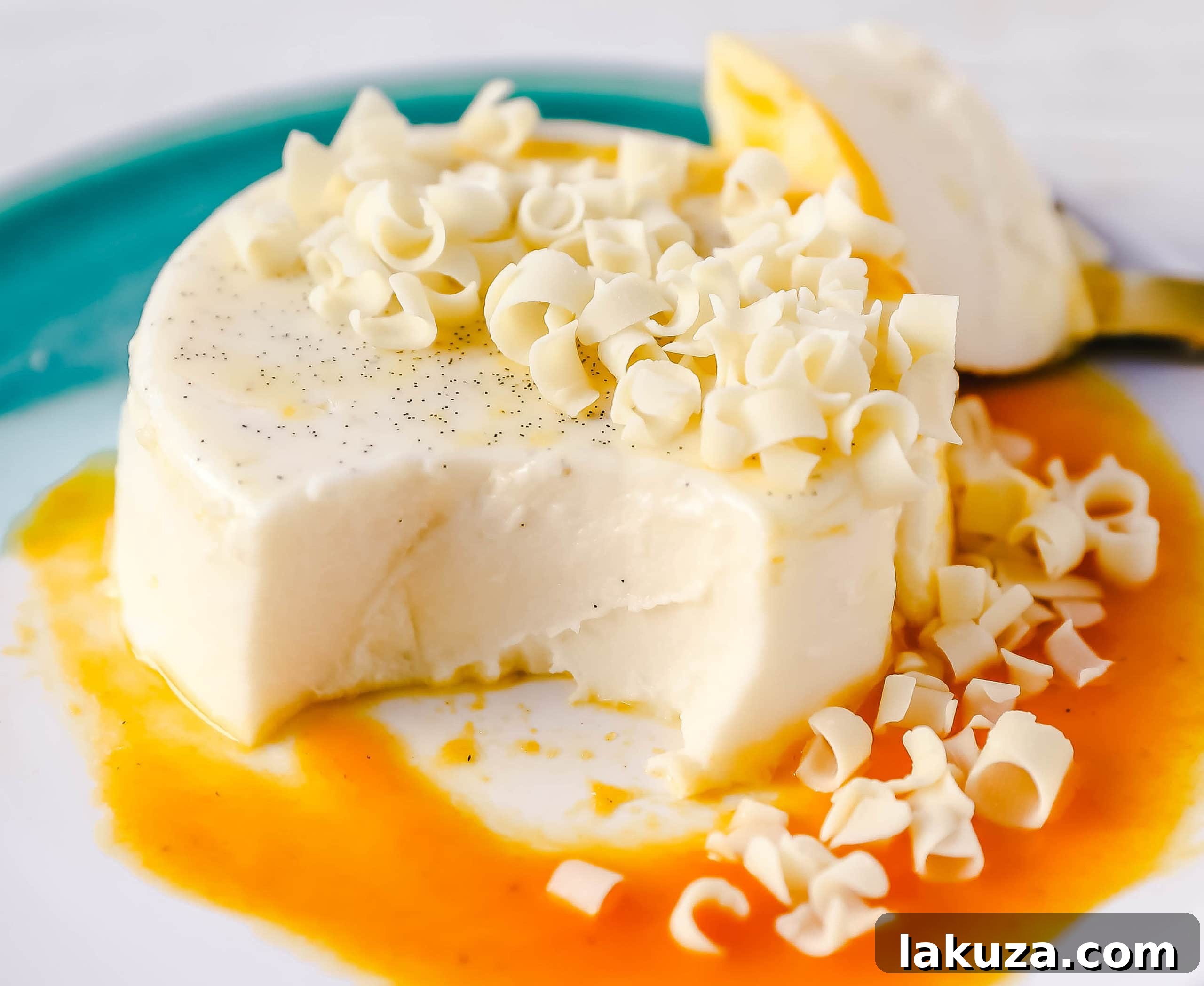 Silky Cream Dreams 7 A beautifully set vanilla Panna Cotta drizzled with chocolate sauce and garnished with fresh mint.