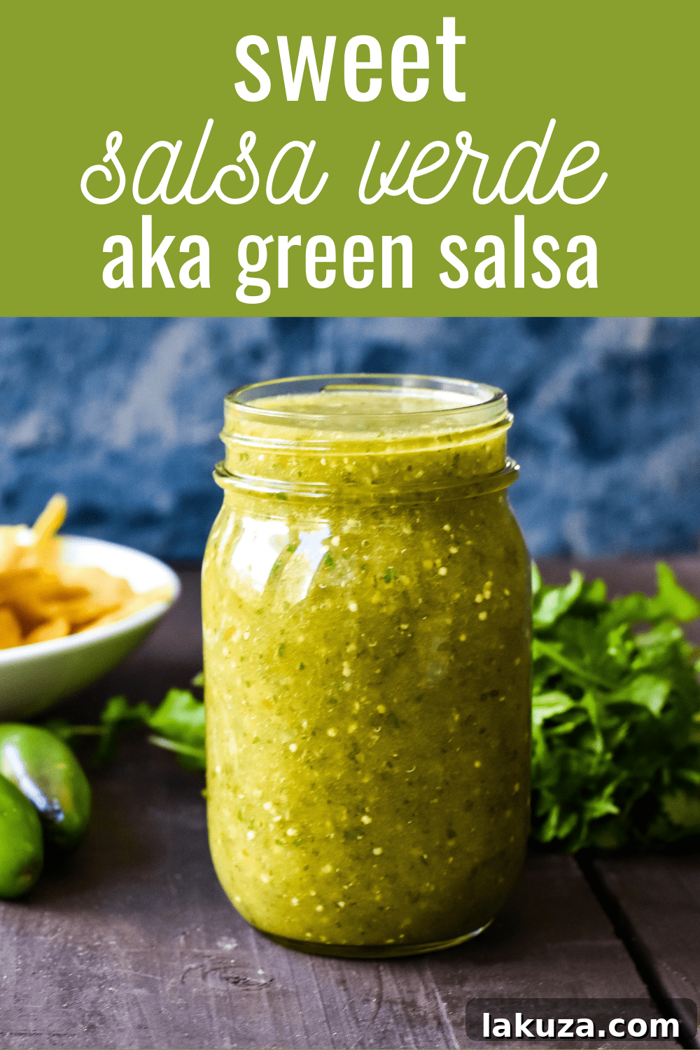 Sweet Emerald Salsa 5 A jar of homemade Sweet Salsa Verde ready for serving, showcasing its smooth texture and appetizing color