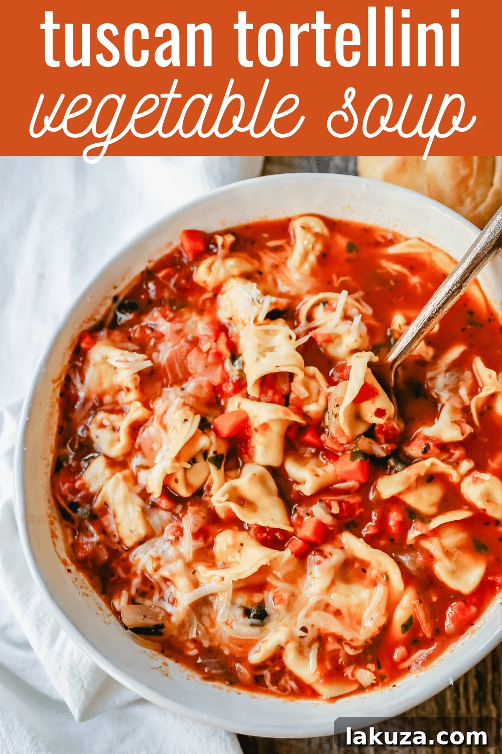 Wholesome Garden Tortellini Soup 7 A rustic shot of a bowl of Tuscan Tortellini Vegetable Soup, highlighting its hearty appeal