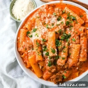 Creamy Sausage Rigatoni Pasta, a delicious and easy homemade dinner recipe.