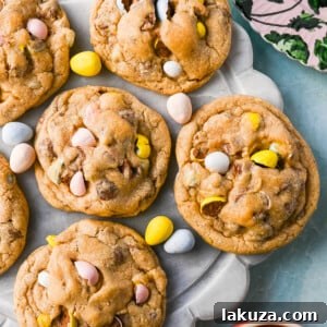 Cadbury Egg Cookies. These soft and chewy Cadbury egg cookies made with mini chocolate Cadbury eggs are the perfect Easter cookie.
