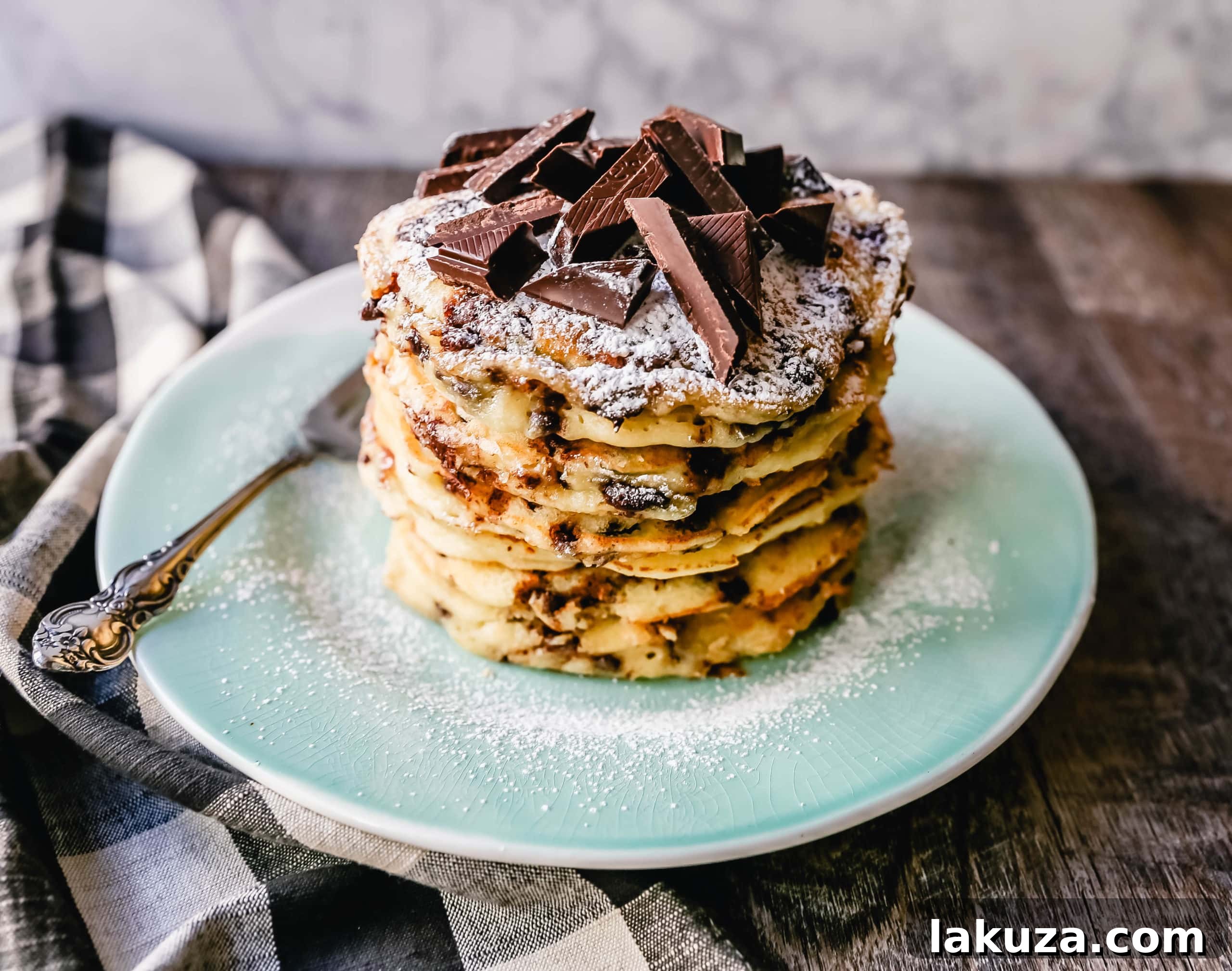 Homemade Chocolate Chip Ricotta Pancakes - Easy one-bowl recipe for creamy, fluffy pancakes with chocolate chips. Quick breakfast idea!