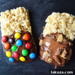 Delicious Chocolate Dipped Rice Krispies Treats, ready to be enjoyed as a homemade dessert.