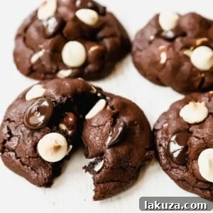 Bakery-Style Chocolate White Chocolate Chip Cookies. Soft, thick, and chewy chocolate cookies with white chocolate chunks. This cookie is for chocolate lovers!