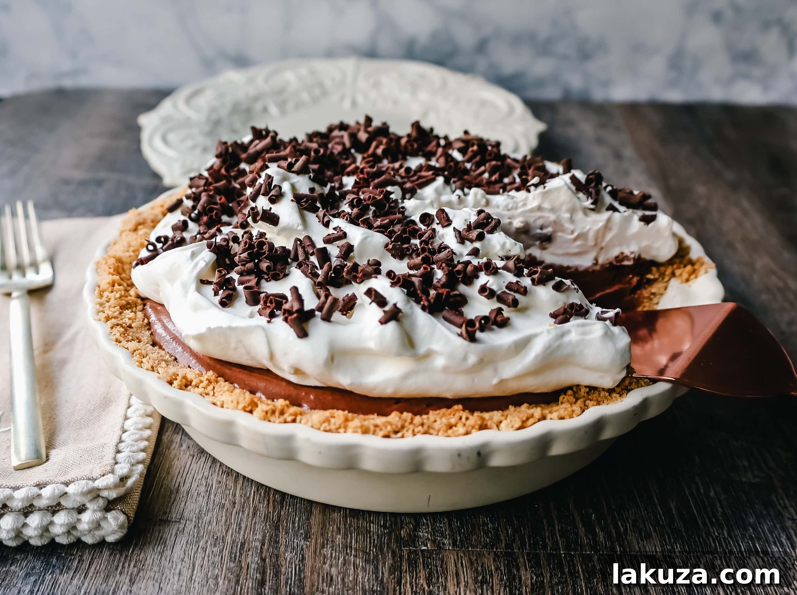 Close-up of the rich, smooth chocolate filling for French Silk Pie, a key step in achieving its signature silken texture.