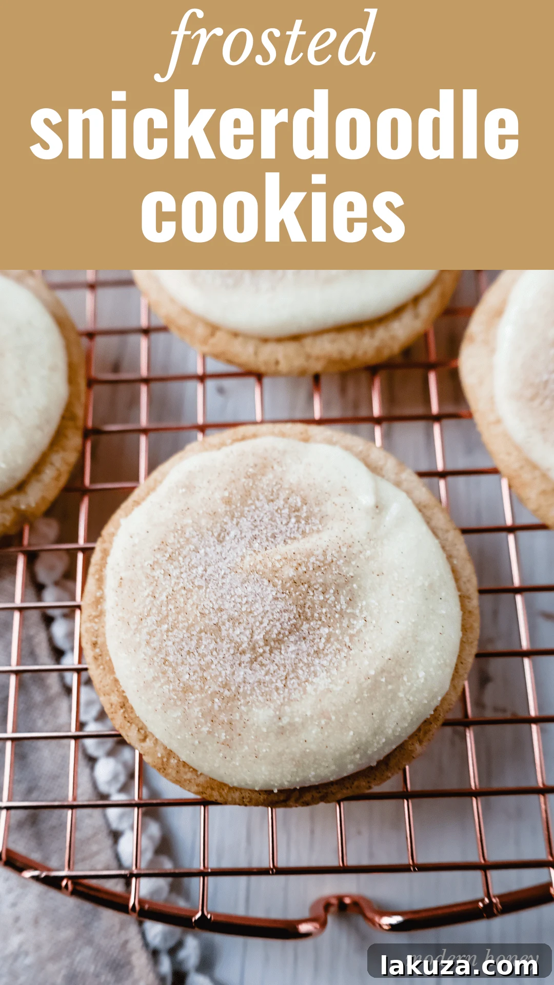 Tray of freshly baked and frosted Snickerdoodle Cookies ready for serving