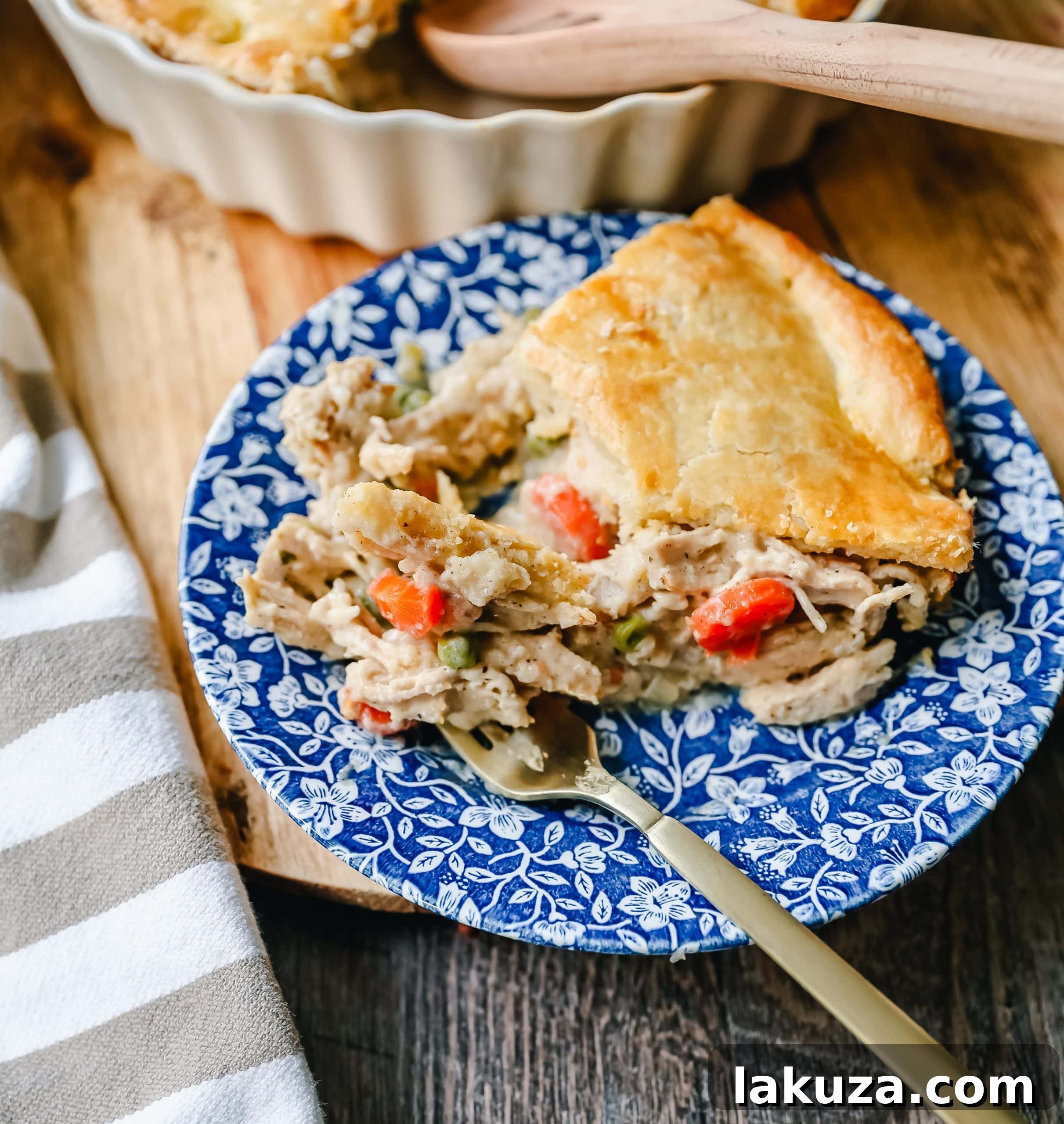 The savory filling for Homemade Chicken Pot Pie, rich with chicken and vegetables, ready for the pie crust.