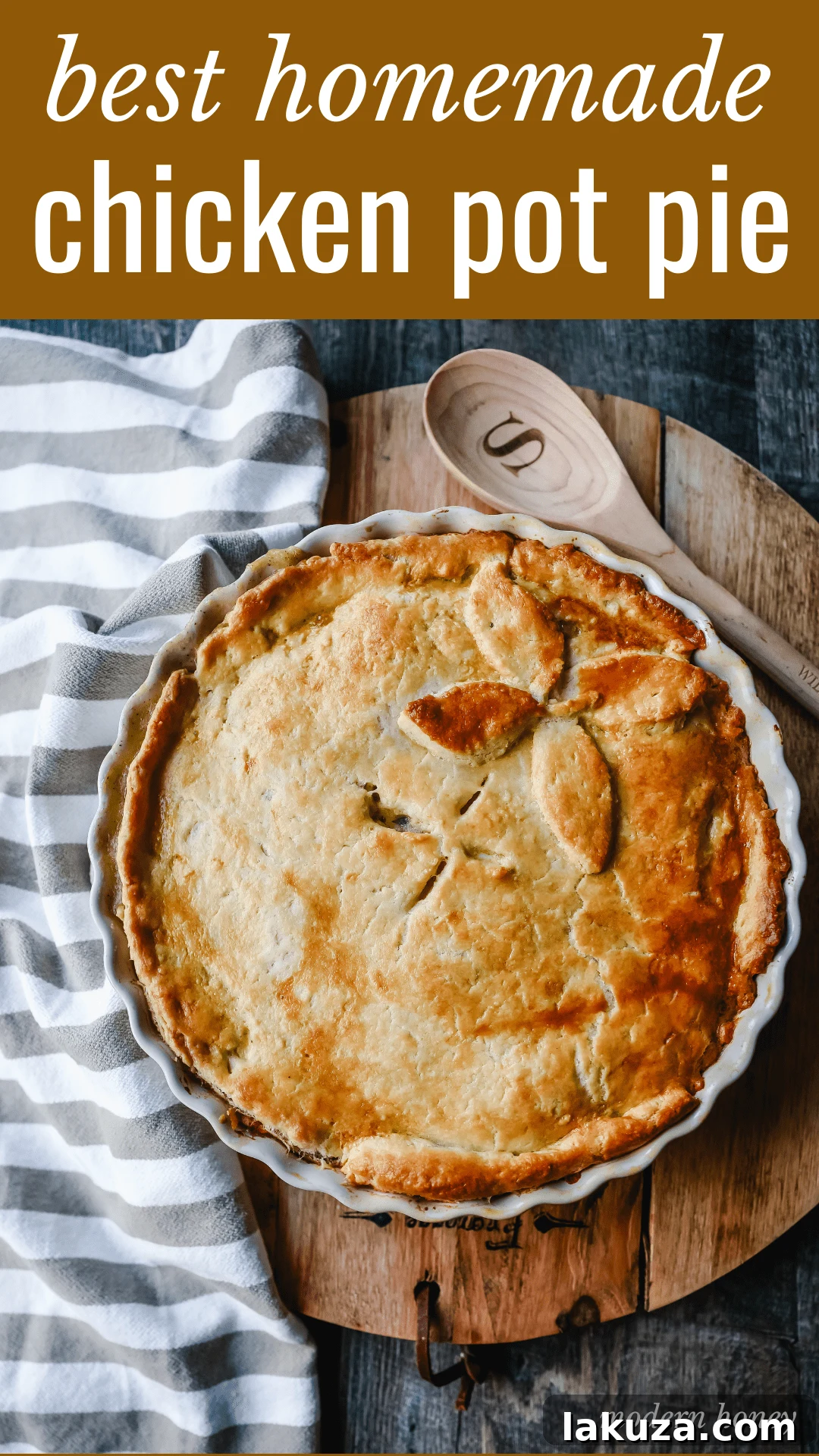 A beautifully baked Homemade Chicken Pot Pie, ready to be served, showcasing its golden-brown, flaky crust.