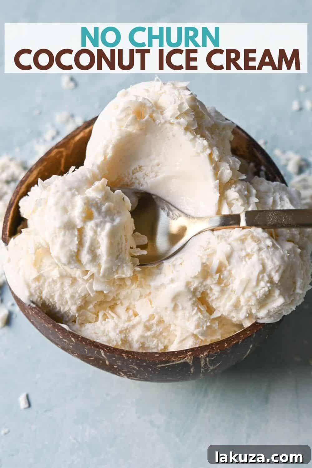 Easy no churn coconut ice cream is creamy, fresh, and flavorful. Made with only cream of coconut and heavy cream, this is the simplest coconut ice cream recipe. No ice cream maker required!