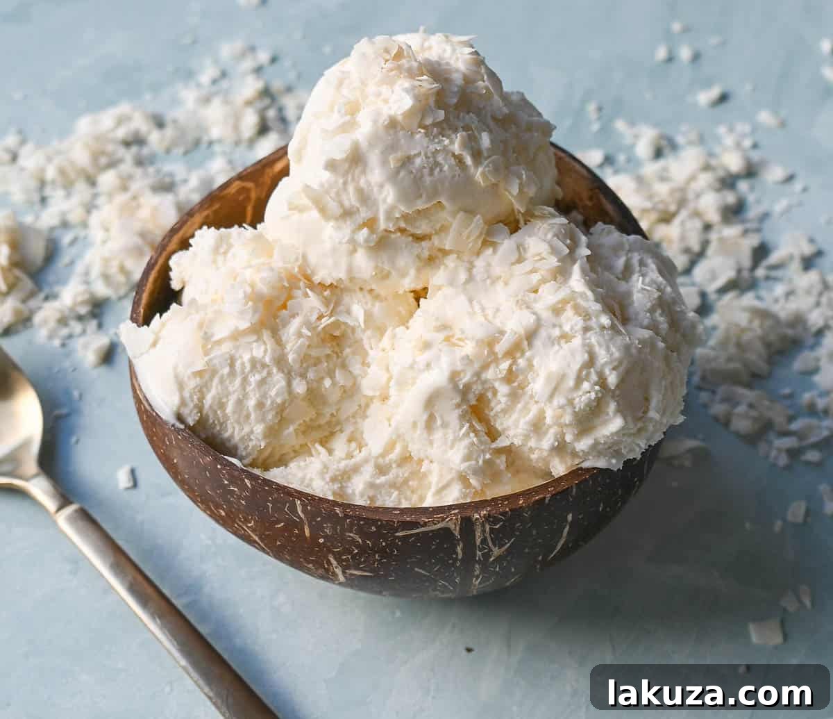 Easy no churn coconut ice cream is creamy, fresh, and flavorful. Made with only cream of coconut and heavy cream, this is the simplest coconut ice cream recipe. No ice cream maker required!